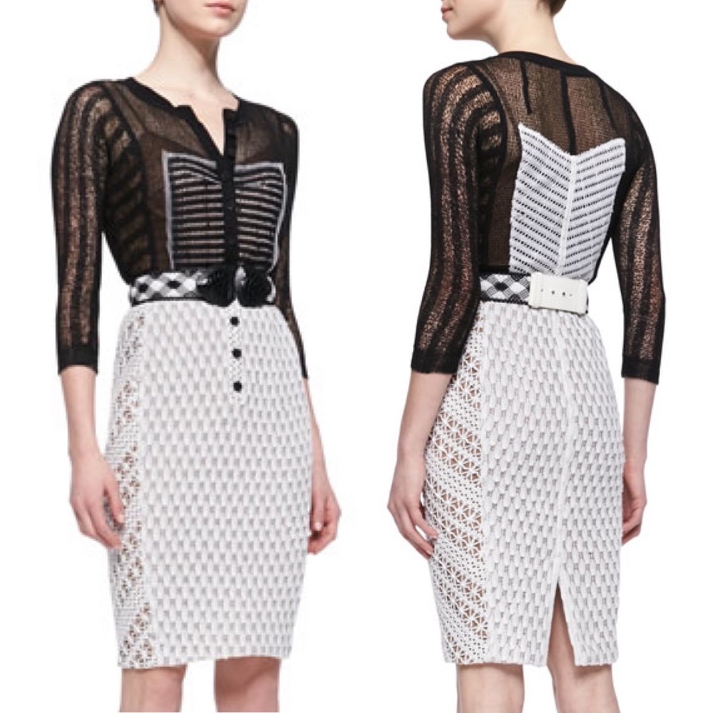 BYRON LARS black and white mixed media lace sheath dress 4